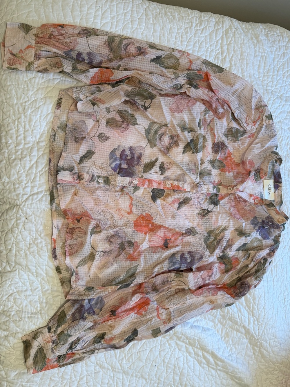 Floral Light Pink Long-Sleeve Button-Front Blouse